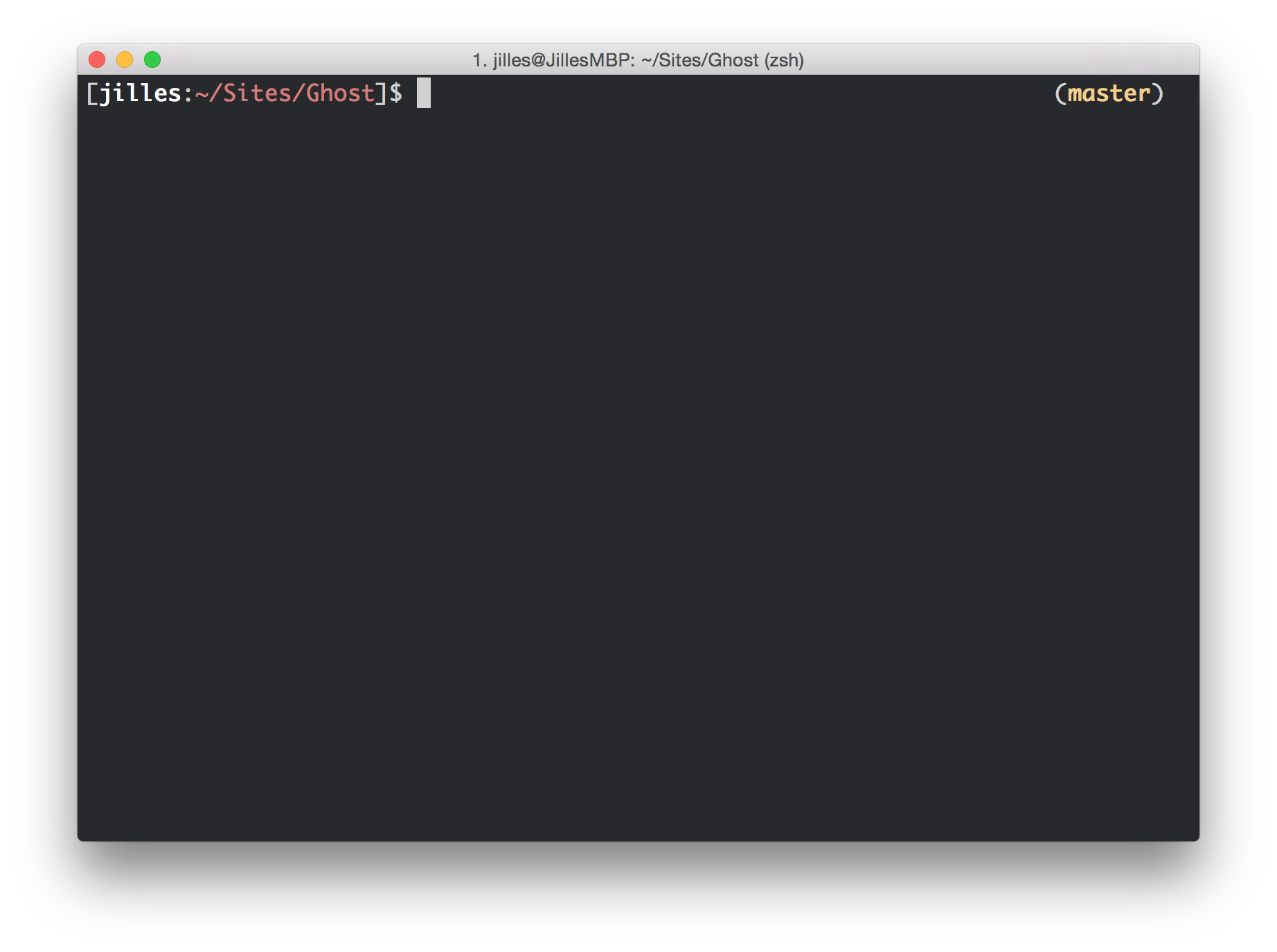 Terminal with oh-my-zsh mh theme showing clean prompt with git branch displayed on the right
